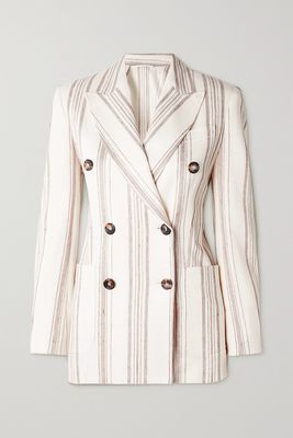 Max Mara - Alloro Double-breasted Striped Cotton And Linen-blend Blazer - White