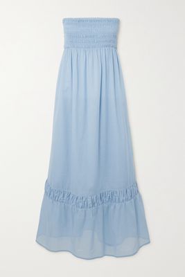 Skin - Benica Strapless Smocked Cotton-voile Maxi Dress - Blue