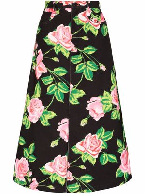 Richard Quinn floral-print A-line denim skirt - Black