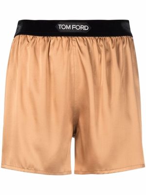 TOM FORD logo-waistband satin shorts - Neutrals
