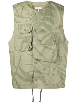 Engineered Garments leaf-print cover vest gilet - Green