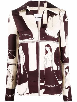 Jil Sander graphic-print spread-collar blouse - Neutrals