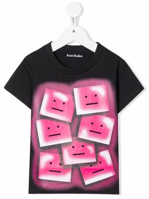 Acne Studios Kids Face-print cotton T-shirt - Black