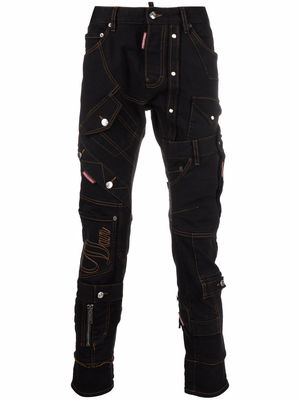 Dsquared2 spliced-effect contrast-stitch denim jeans - Black