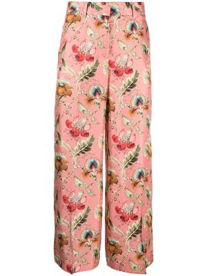 Alberto Biani floral print tailored cropped trousers - Pink
