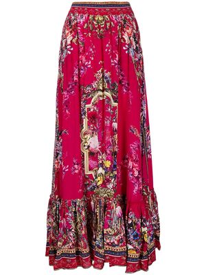 Camilla baroque pattern-print maxi skirt - Pink