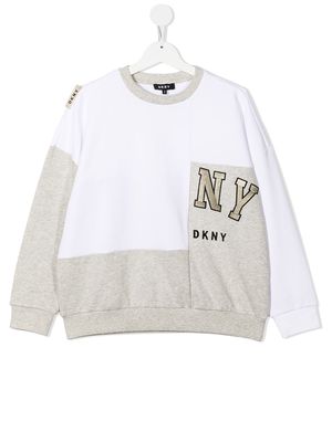 Dkny Kids panelled crew neck sweatshirt - White
