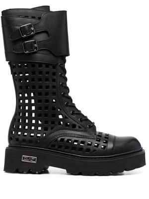 Cult laser-cut leather mid-calf boots - Black