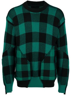 sacai check-print crew neck jumper - Green