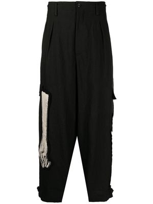 Yohji Yamamoto arm-appliqué straight-leg trousers - Black