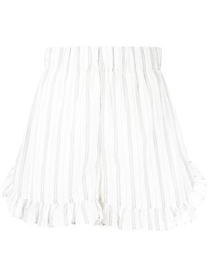 GANNI ruffle-trim striped shorts - White