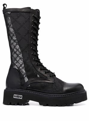 Cult mesh-panelled mid-calf combat boots - Black