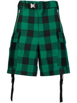 sacai check-print flared shorts - Green