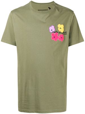 Maharishi floral-embroidered organic cotton T-shirt - Green
