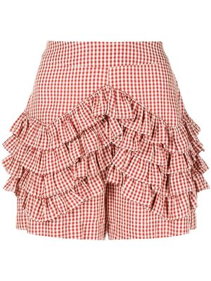 Shrimps gingham-print ruffled shorts - Red