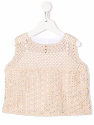 Il Gufo macramé-detail sleeveless blouse - White