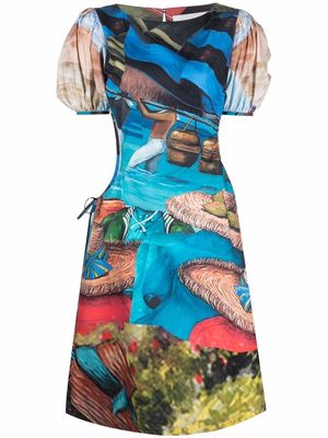 Andersson Bell abstract-print puff-sleeve dress - Blue