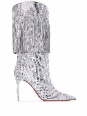 Amina Muaddi Lily crystal-embellished 95mm boots - Silver
