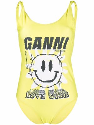 GANNI Love Club graphic swimsuit - Yellow