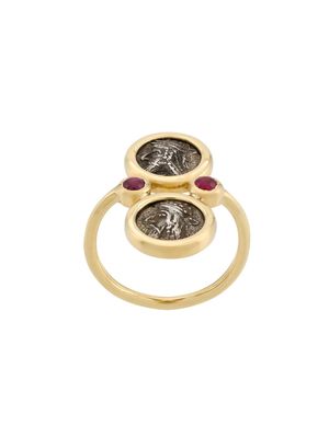 Dubini 18kt yellow gold, silver and ruby Kings of Persis Shield ring