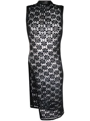 Jil Sander floral-embroidered macramé dress - Black