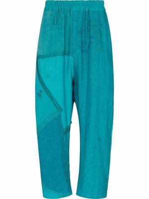 By Walid Juan patchwork linen trousers - Blue