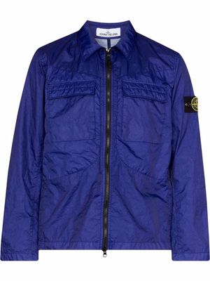 Stone Island Compass-patch crinkled zip-up overshirt - Purple