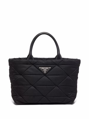 Prada Re-Nylon triangle-logo plaque padded tote bag - Black