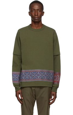 Sacai Khaki Cotton Embroidery Long Sleeve T-Shirt