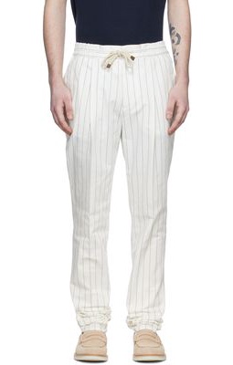 Brunello Cucinelli Off-White Cotton Stripe Trousers