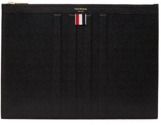 Thom Browne Black Leather 4-Bar Pouch