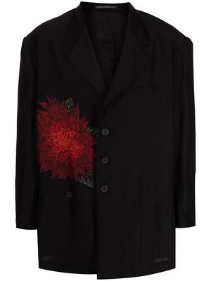 Yohji Yamamoto floral-print single-breasted blazer - Black
