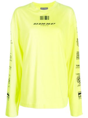 VTMNTS barcode-print crew-neck sweatshirt - Yellow