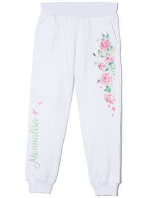 Monnalisa rose-print cotton track pants - White
