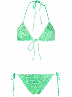 Philipp Plein crystal-embellished monogram bikini - Green