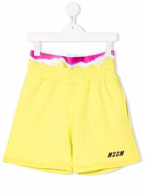 MSGM Kids tie-dye trim logo print runner shorts - Yellow