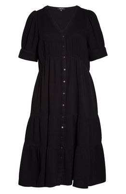 Madewell Women's Lightspun Button Front Tiered Midi Dress in True Black