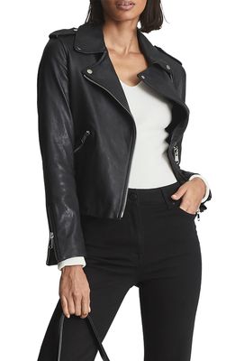 Reiss Gigi Leather Moto Jacket in Black