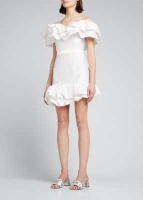 Grace Off-the-Shoulder Dupioni Ruffle Mini Dress