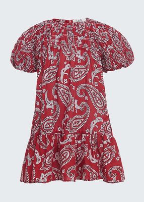 Girl's Theodora Paisley-Print Smocked Dress, Size 2-12