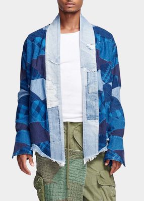 Men's Plaid Diamond Patchwork Kimono Jacket