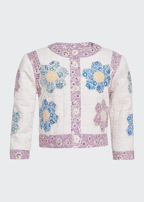 Girl's Violette Flower Patchwork Quilted Jacket, Size 2-14