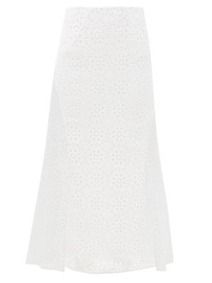 Erdem - Ivetta Broderie-anglaise Cotton-blend Suit Skirt - Womens - White