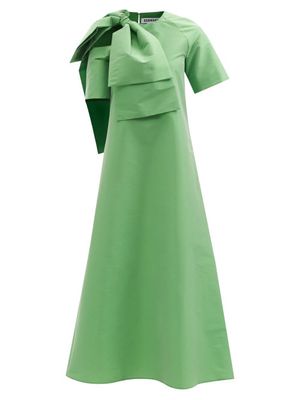 Bernadette - Winona Bow-trimmed Cutout Taffeta A-line Dress - Womens - Green
