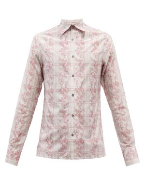 73 London - Floral-check Print Cotton-blend Poplin Shirt - Mens - White Print