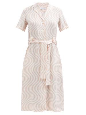 Ephemera - Wave-print Linen-voile Shirt Dress - Womens - Pink Print