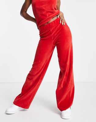 NA-KD 2-piece velour wide leg pants in red