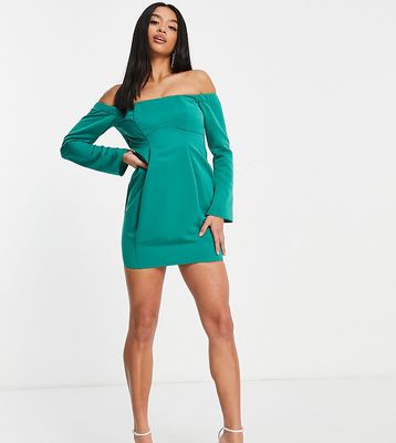 ASOS DESIGN Petite off shoulder structured mini dress in green