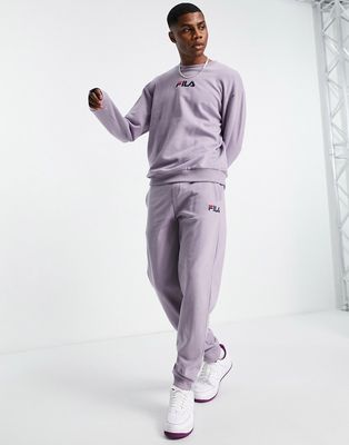 Fila sweatpants with logo in purple-White