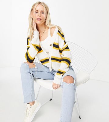 Brave Soul Petite elenor boxy striped cardigan-White